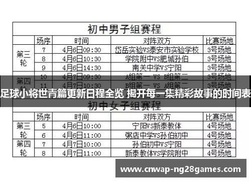 足球小将世青篇更新日程全览 揭开每一集精彩故事的时间表 足球小将世青篇更新日程全览 揭开每一集精彩故事的时间表